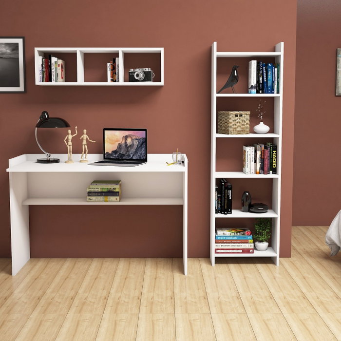 Hanah Home Hera Mesa de Estudio y Estantería con Estante de Pared Blanco Hanah Home Hera Mesa de Estudio y Estantería con Estante de Pared Blanco